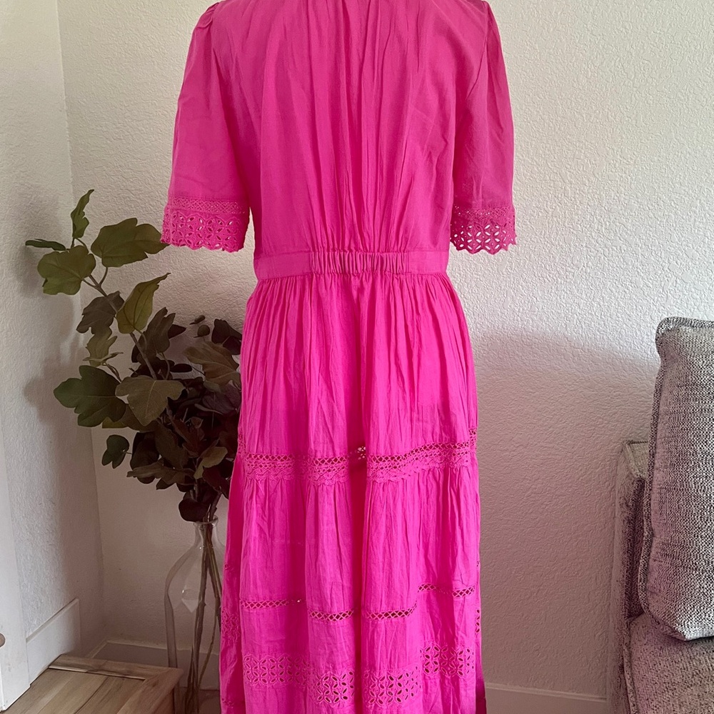 Gap Pink Eyelet Lace Button-Front Midi Dress w/ Slip - Size Small - Picture 2 of 8